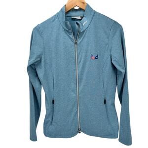 KJUS Golf Jacket Womens Large Blue Mathilda Full Zip Activewear Flag Logo